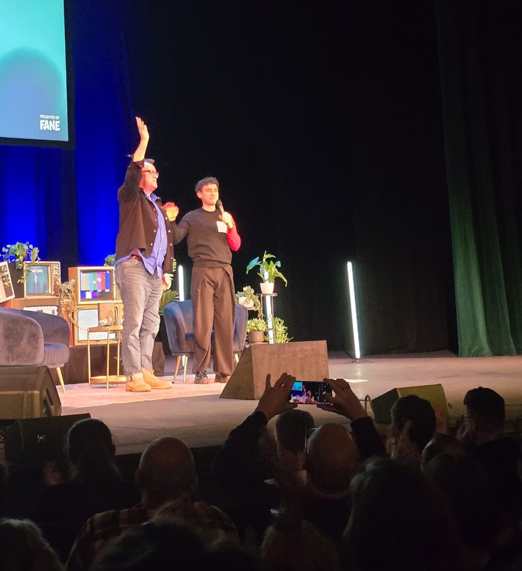 Russell T Davies and Olly Alexander on stage